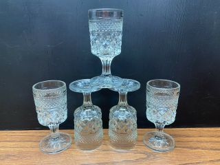 Set Of 5 Vintage Anchor Hocking Clear Glass Wexford Wine Juice Goblets 4 1/2 "