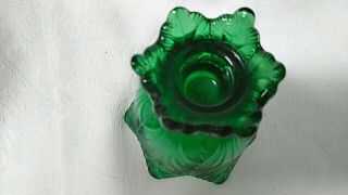 Fenton Emerald Green Two Way Candle Holder Votive Taper Holder Feather Pattern 3