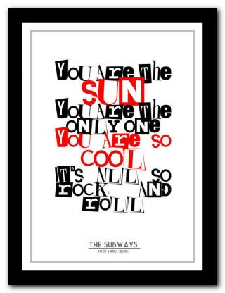 The Subways - Rock & Roll Queen Song Lyric Poster Art Typography Print - 4 Sizes