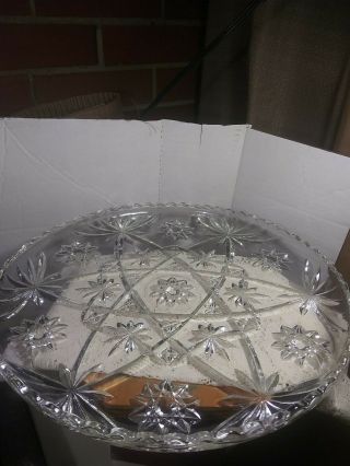 Vintage Anchor Hocking Clear Snowflake Glass Serving/cookie Platter.  13.  5 Round