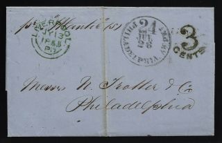 Liverpool 1855 - Philadelphia Stampless Transatlantic Ny Collins Ss 