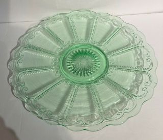 Vintage Green Depression Glass Serving Platter 10 1/2 " By Jeanette Glass Co 1930