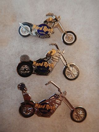 Hard Rock Cafe Hotel Las Vegas 3 Chopper Motorcycle Pins Rare Pins Closed