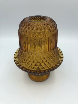 Vintage Indiana Amber Glass 6.  5 " Diamond Point Fairy Lamp/candle Holder