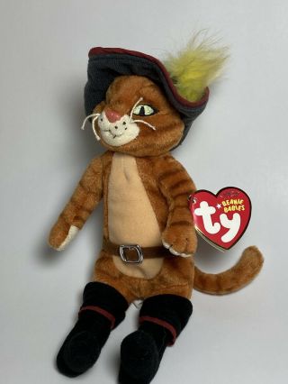 Shrek Puss In Boots Ty Beanie Baby 8 " Plush 2007 With Ty Tag