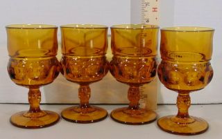 Set Of 4 Vintage Amber Indiana Glass Tiffin Kings Crown Thumbprint Goblets 5.  75 "