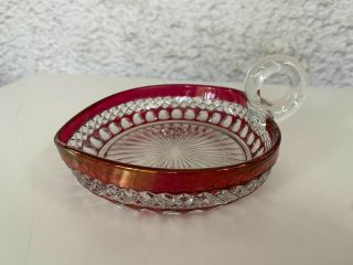 Westmoreland Ruby Red Heart Shaped Handled Candy Trinket Dish Vintage