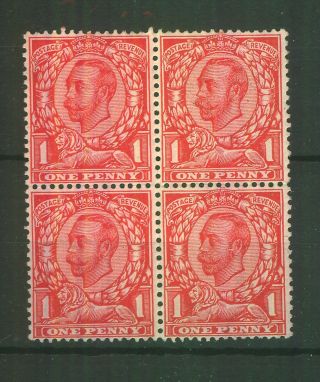 Gb 1912 Gv Downey 1d Carmine Red Block Of 4 Sg 345 And Mnh