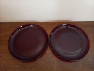 (2) Anchor Hocking Royal Ruby Red Glass R4000 7 1/4 " Salad Plates
