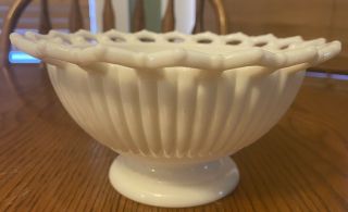 Vintage Westmoreland White Milk Glass Candy Bowl Dish - Pedestal Base Lace Edge