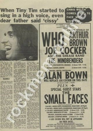 Tiny Tim Mm6 Interview 1968,  The Who Small Faces Alan Bown Cocker Tour Advert