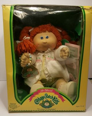 1984 Cabbage Patch Kids Red Hair Girl Doll Box And Papers Vtg