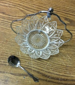 Vintage Starburst Pointed Flower Jelly Jam Bowl Dish On Metal Stand W Spoon Fs