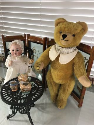20” Antique Old German 1940s Teddy Bear Golden Brown Mohair