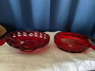 2 Vintage Ruby Red Glass Candy Dish