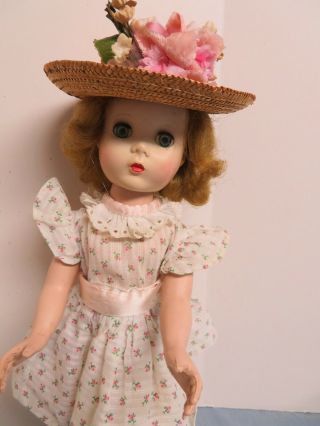 Vintage 1950 Madame Alexander Maggie Doll 15 " Hard Plastic Rosebud Dress & Hat