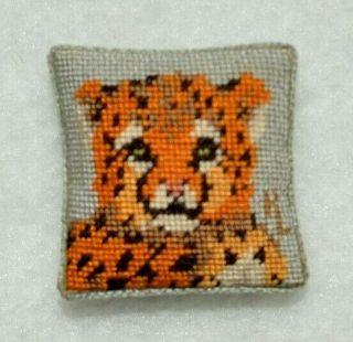Miniature Petit Point Pillow Dollhouse 1:12 Leopard