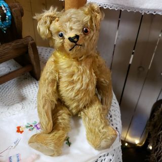 Antique Steiff Or Chiltern?? Teddy Bear 12 " Golden Mohair Jointed Glass Eyes