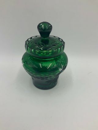 Vintage Dark Emerald Green Glass Candy Jar With Lid A - 035