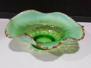 Unusual Old Eapg Jefferson Or Dugan ? Green Opalescent Pink Rim 7.  5 " Bowl