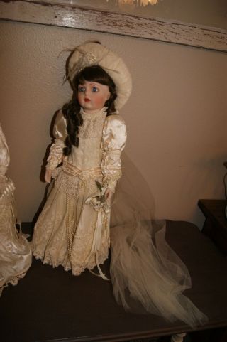 Vintage Franklin Heirloom Porcelain Bebe Bru and Jumeau Victorian Bride Doll 22 