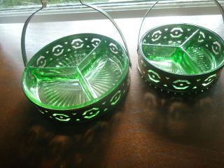 2 Vintage Depression Glass Divided Candy/relish Dishes 6 " & 4 3/4 " Diameter