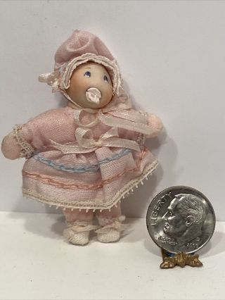 Vintage Artisan Sweet Porcelain Cabbage Patch Doll Baby Dollhouse Miniature 1:12