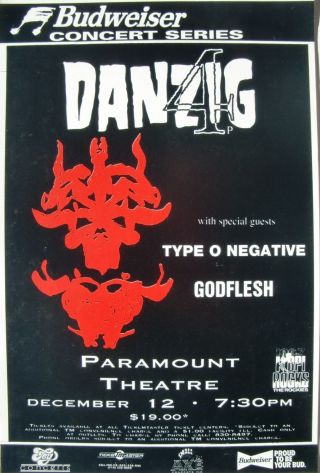 Danzig / Type O Negative / Godflesh 1994 Denver Concert Tour Poster - The Misfits