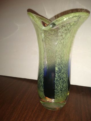 Clear Green And Purple Art Glass Vase Unknown Maker