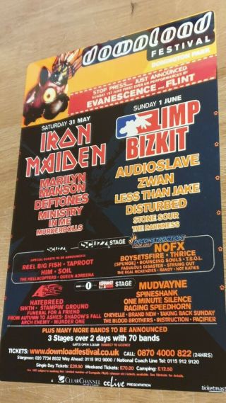 Download Festival 2003 - Iron Maiden Limp Bizkit 8x12 Inch Metal Sign