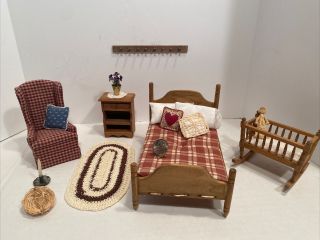 Vintage Primitive Bedroom Furniture Some Artisan Dollhouse Miniature 1:12