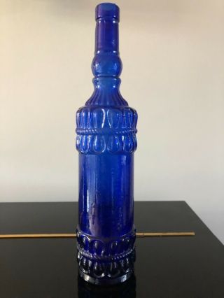 Vintage Extra Large Ornate Cobalt Blue Glass Bottle Ornament Unusual Gift 34cm