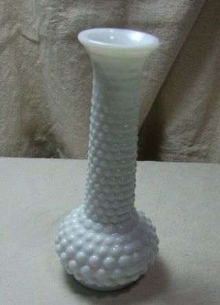 Vintage Signed E.  O.  Brody Co.  Milk Glass Hob Nail Bud Vase 7 1/2 " High 1960s