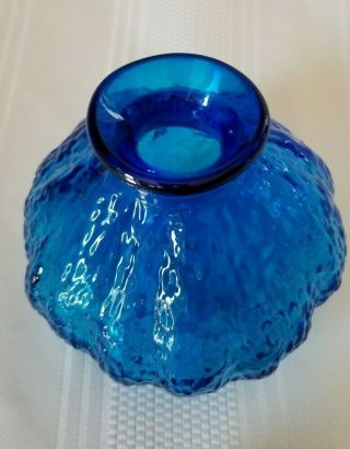 Cobalt Blue Art Glass Hand Blown Rippled Texture Vase 3 1/2 " X 4 " Decor G