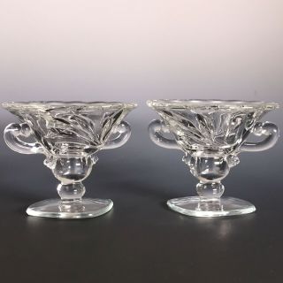 2 Indiana Glass Willow Clear Pressed Crystal Single Light Candle Holders Rare