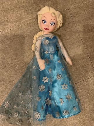 Disney Frozen Talking Elsa Plush Stuffed Doll Plastic Head Glitter Gown 15”