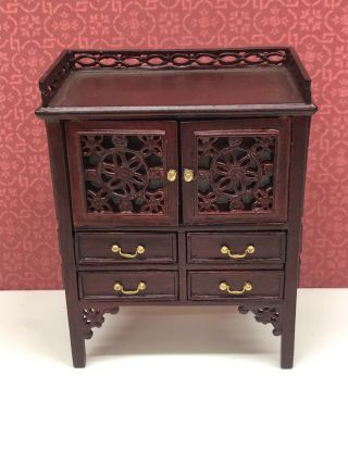 Dollhouse Miniature 1:12 Scale Bespaq Carved Cabinet In Mahogany