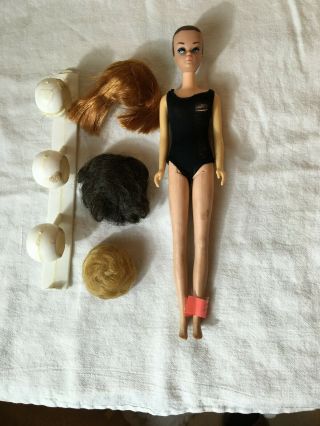 1963 Fashion Queen Barbie Doll With 3 Wigs /stand Vintage 60 