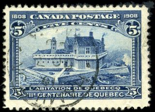 Canada 99 F - Vf 1908 Quebec Tercentenary 5c Blue Champlain 