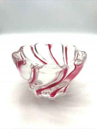 Festive Mikasa Peppermint Red Clear Glass Swirl Candy/nut Bowl/candle Holder