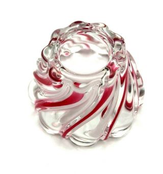 Festive Mikasa Peppermint Red Clear Glass Swirl Candy/Nut Bowl/Candle Holder 3