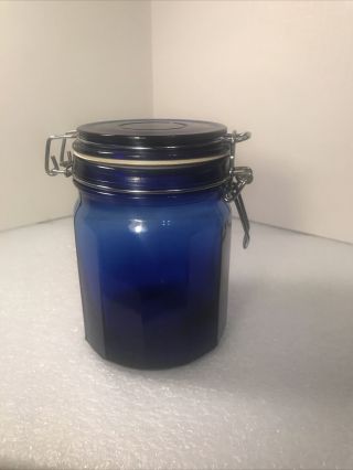 Vintage Cobalt Blue Glass 12 - Panel Canister Jar W/ Wire Bail