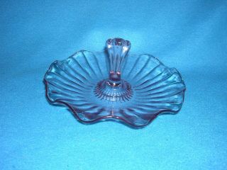 Depression Glass Pink Candy Dish With Fluted Handle,  7 " Wide,  3 " Tall