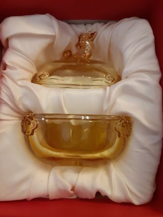 Tittot Amber Glass Trinket Dish With Dragon Lid