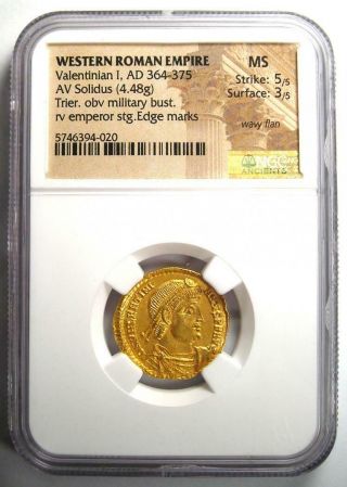 Western Roman Valentinian I AV Solidus Gold Coin 364 - 375 AD - NGC MS (UNC) 2
