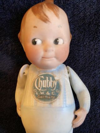 Antique German Louis Wolf Chubby All Bisque Doll 5 1/4 In Label Antique Doll