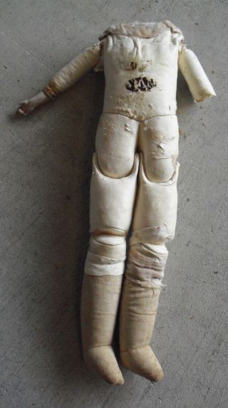 Vintage 1920s German Kid Leather Cloth Lowers Bisque Arms Doll Body 14 " Tall