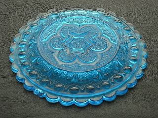 American Flint Lacy Glass Cup Plate Milky - Blue 4 "