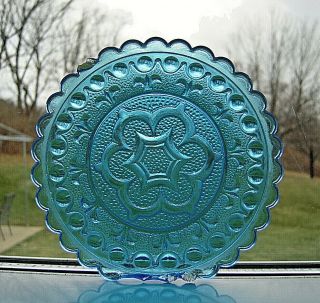 American Flint Lacy Glass Cup Plate Milky - Blue 4 