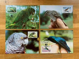 Dominica 1984 Phq Maxi Cards X 4 Wwf Birds Warbler Hummingbird Imperial Parrot